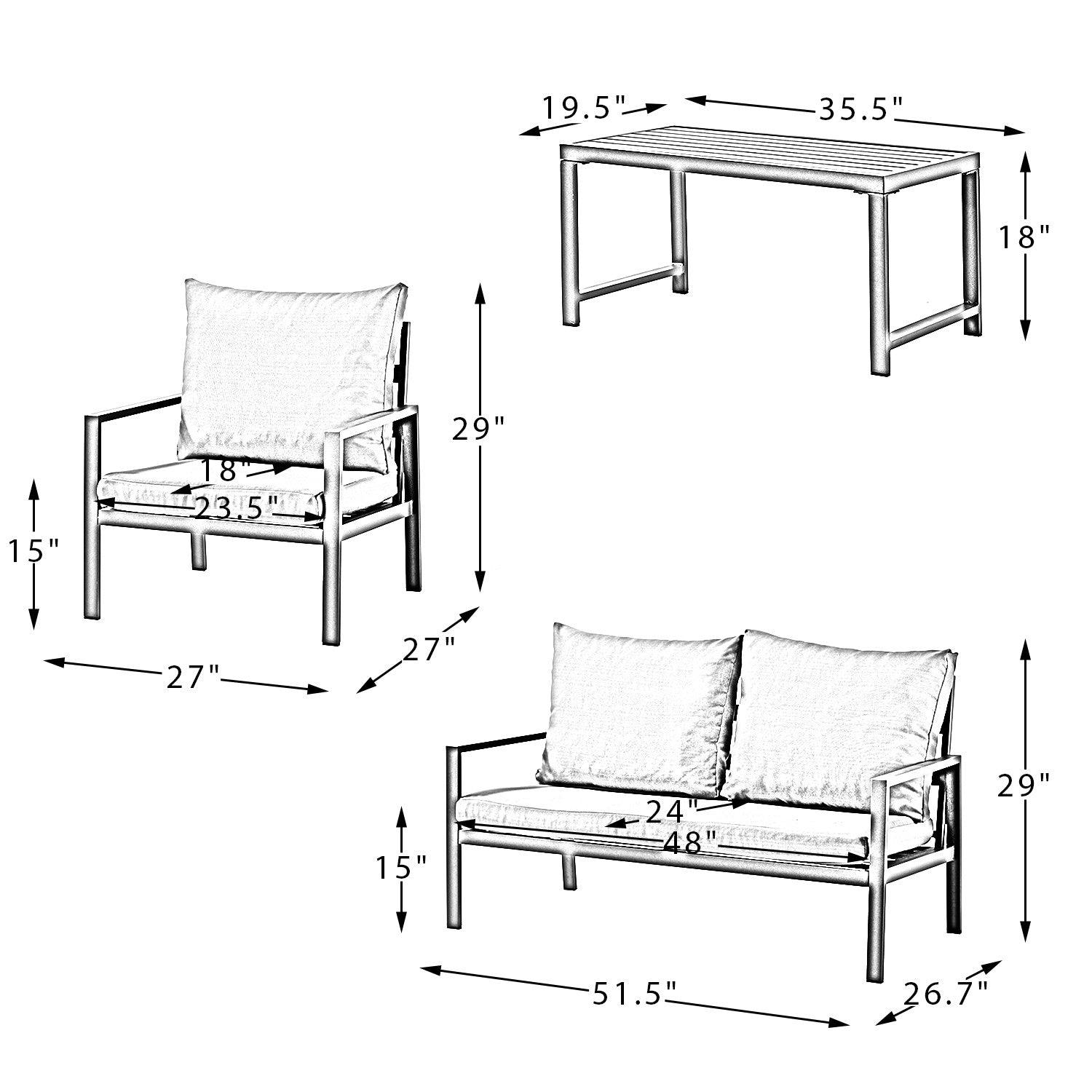 Black Lines and Ivory Outdoor Sofa Seating and Table Set - AFS