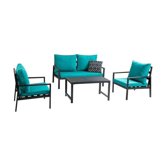 Black Lines and Aqua Outdoor Sofa Seating and Table Set - AFS