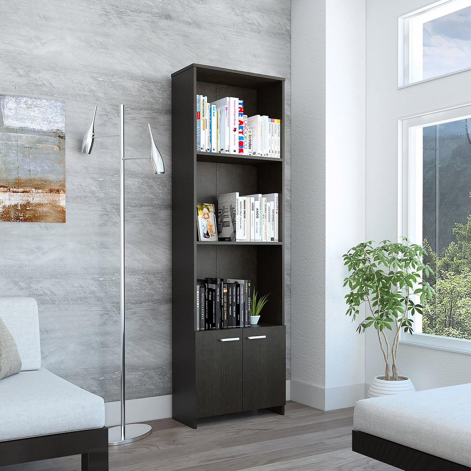 Sleek and Modern Black Wengue Living Room Bookcase - AFS