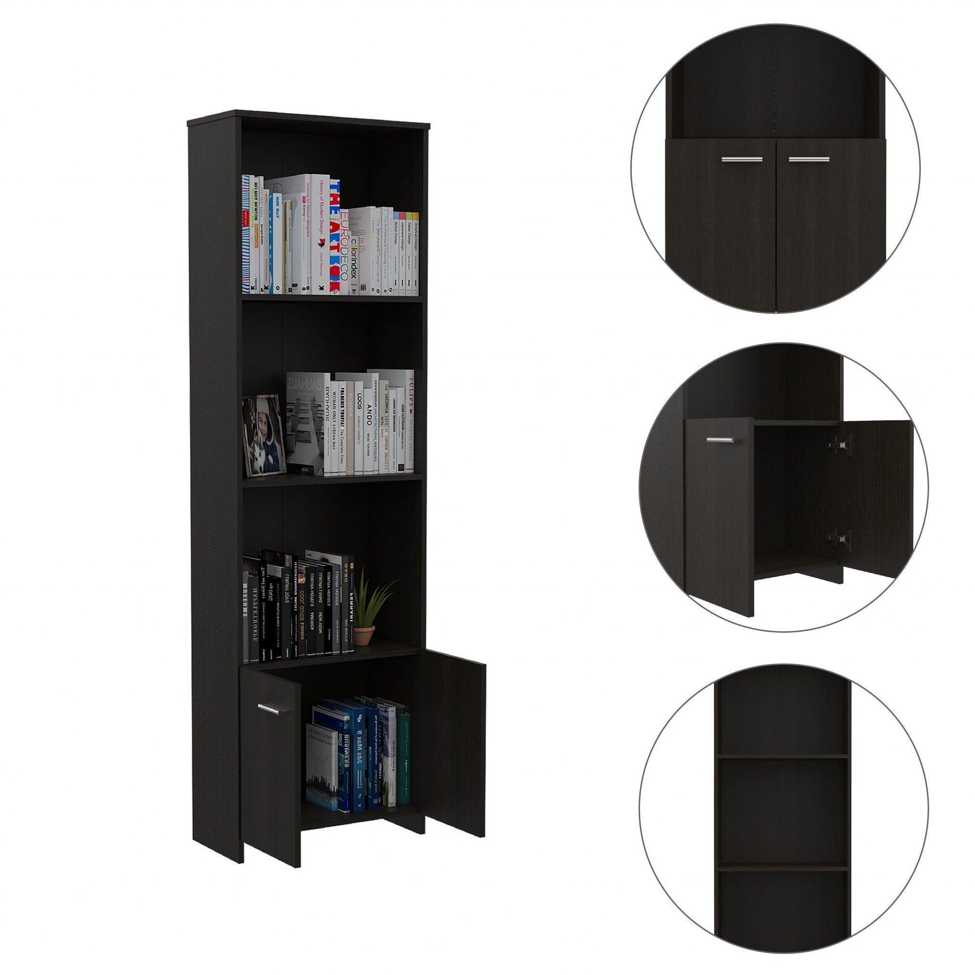 Sleek and Modern Black Wengue Living Room Bookcase - AFS