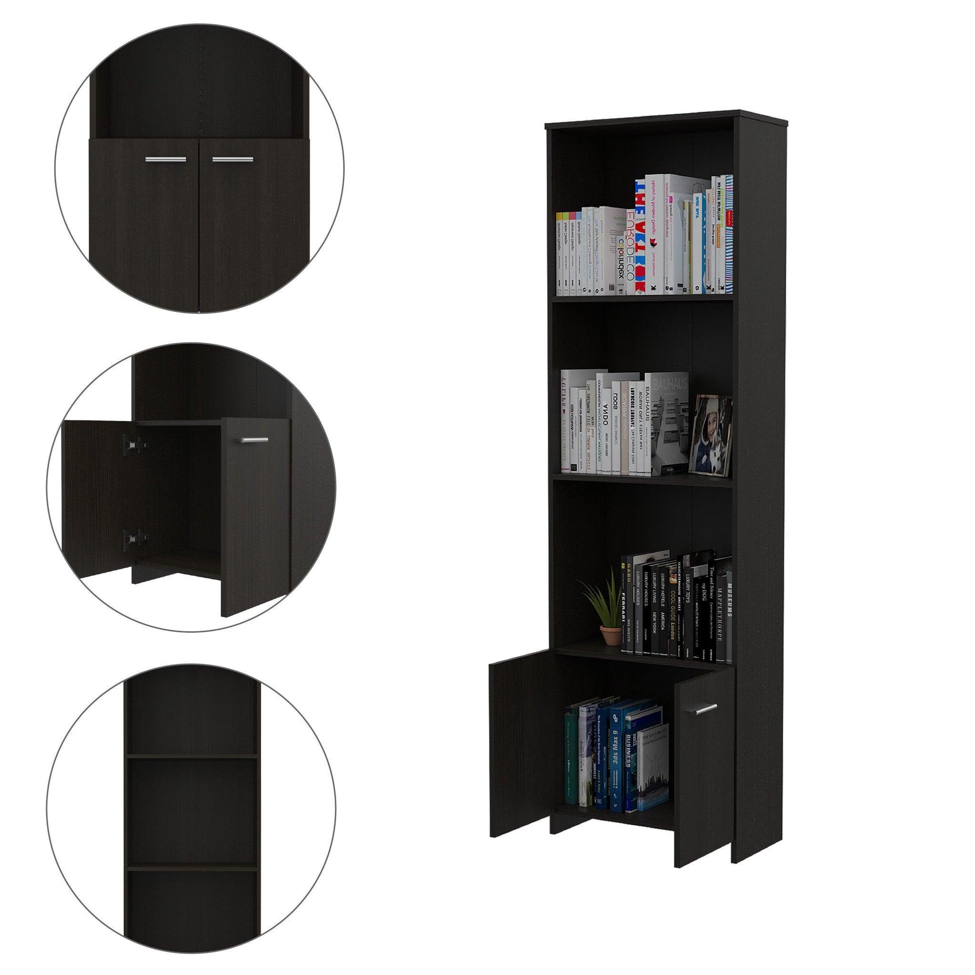 Sleek and Modern Black Wengue Living Room Bookcase - AFS