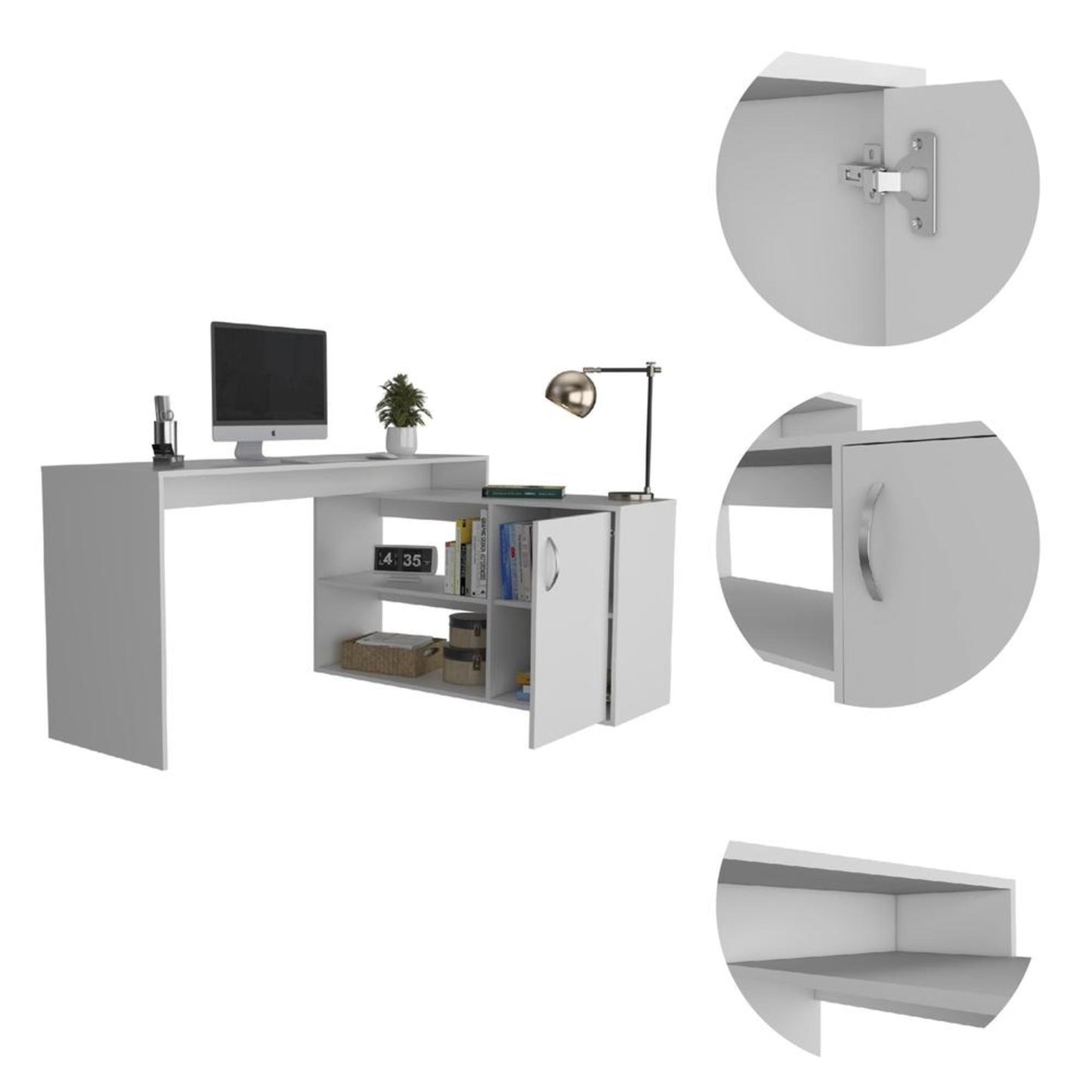 Sleek White L Shape Office Desk - AFS