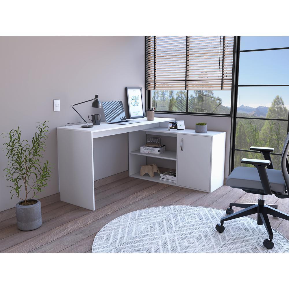 Sleek White L Shape Office Desk - AFS