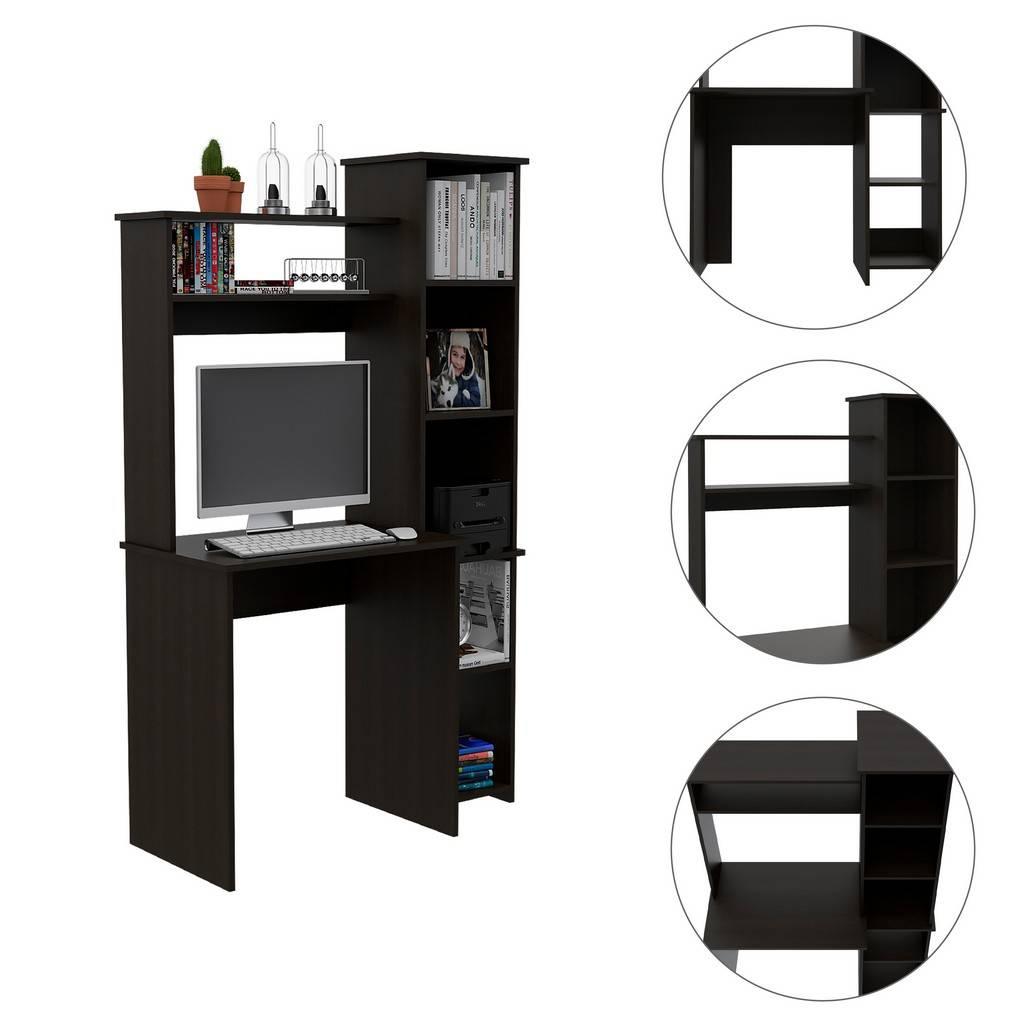 Modern Black Office Desk with Storage Cabinet - AFS