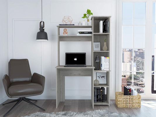 Modern Light Gray Office Desk with Storage Cabinet - AFS