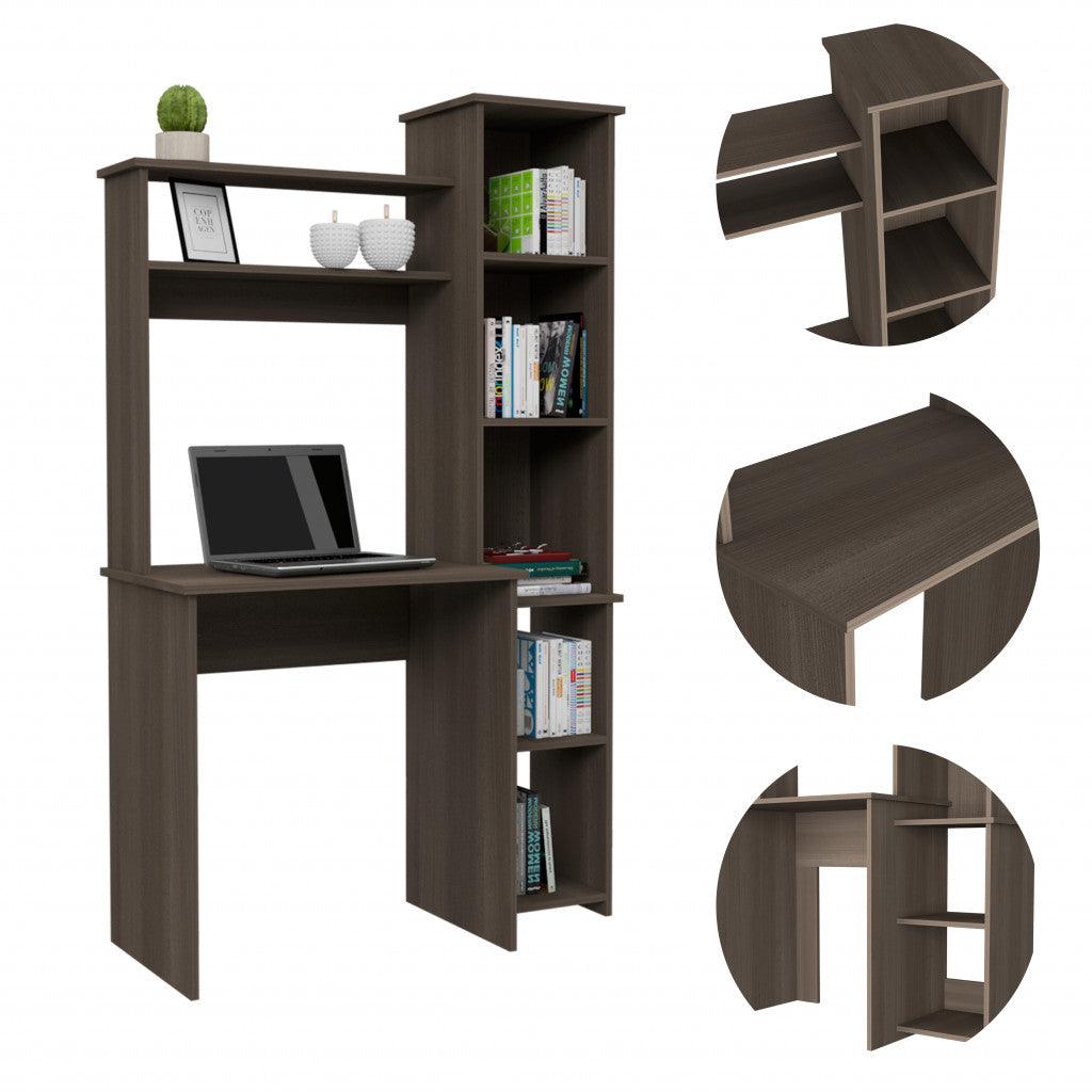 Modern Smokey Oak Office Desk with Storage Cabinet - AFS