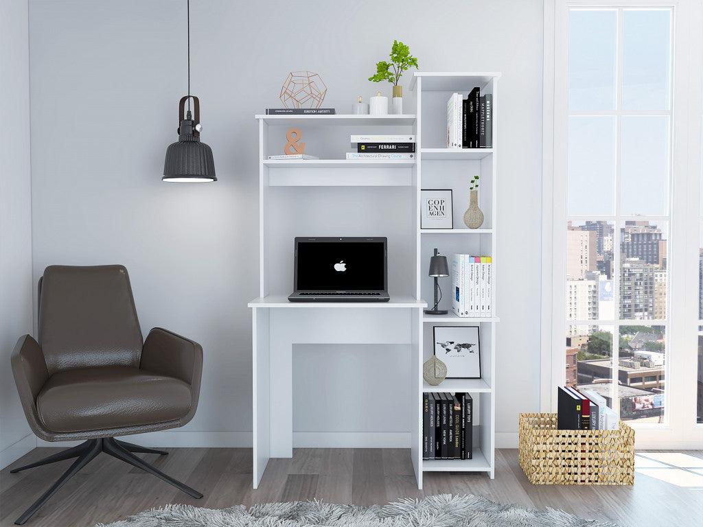 Modern White Office Desk with Storage Cabinet - AFS