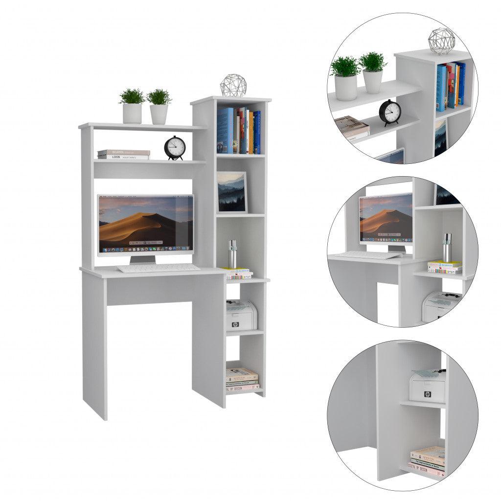 Modern White Office Desk with Storage Cabinet - AFS