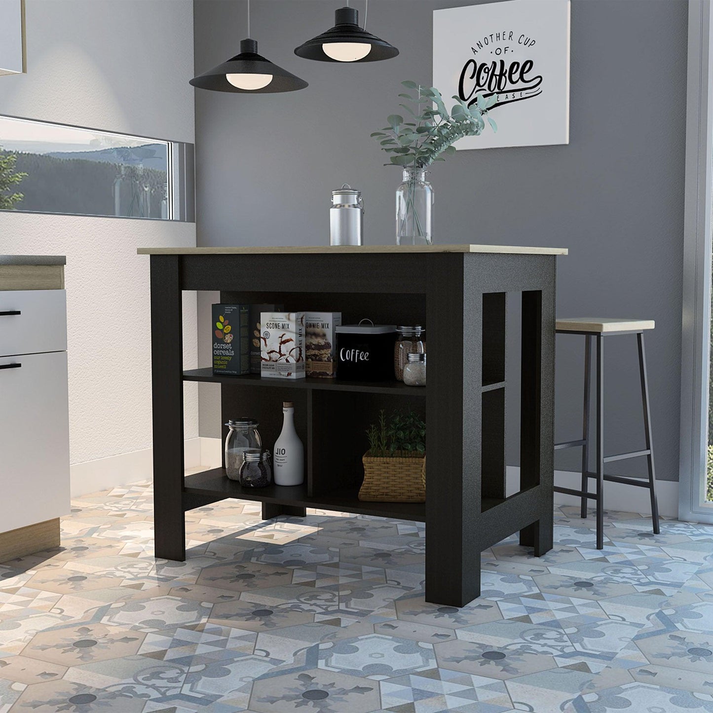 Modern Black Wengue and Light Oak Kitchen Island - AFS