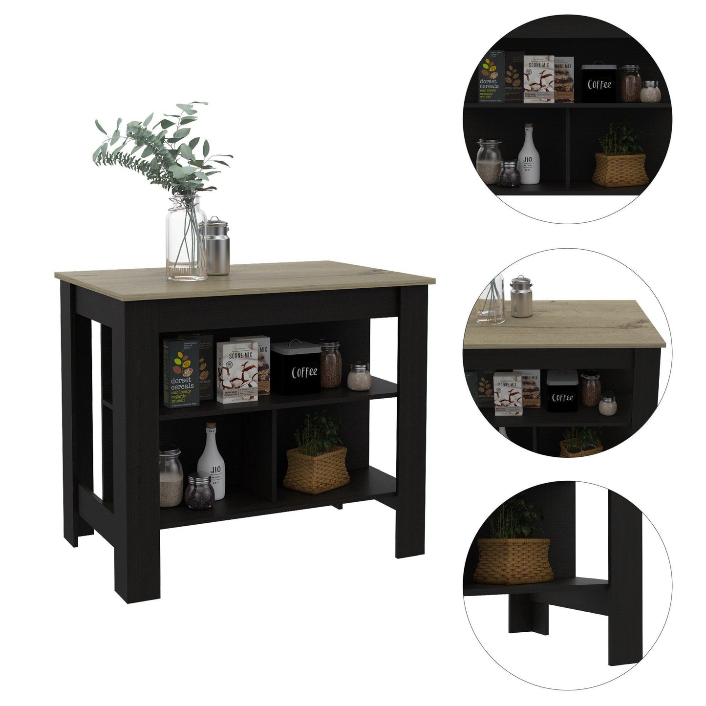 Modern Black Wengue and Light Oak Kitchen Island - AFS