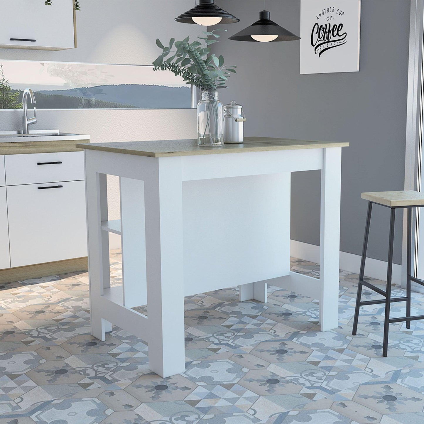 Modern White and Light Oak Kitchen Island - AFS