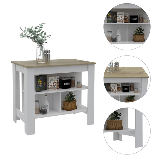 Modern White and Light Oak Kitchen Island - AFS