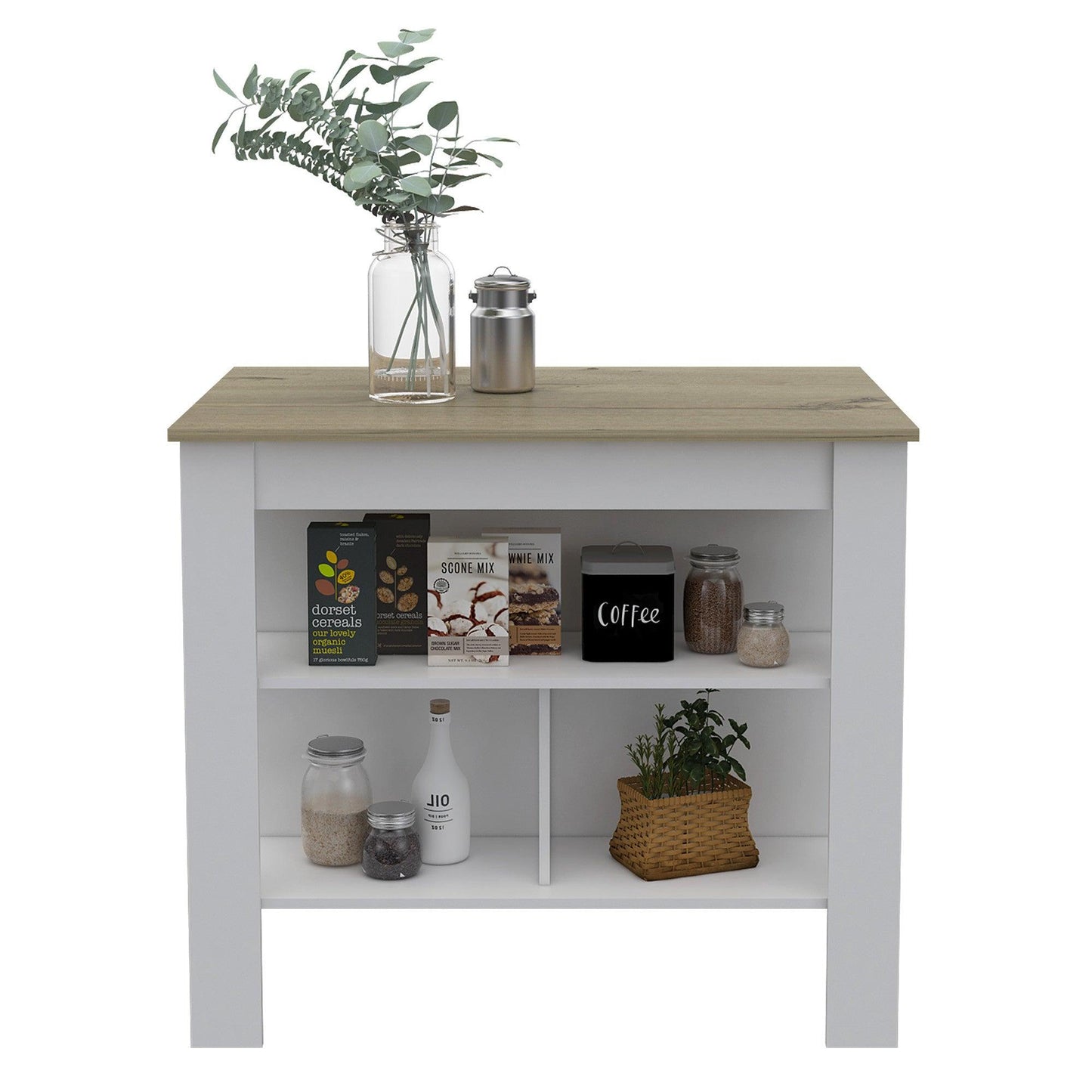 Modern White and Light Oak Kitchen Island - AFS