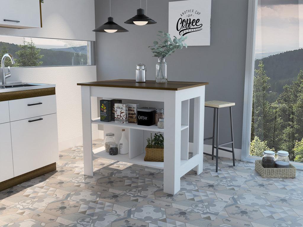 Modern White and Caramel Kitchen Island - AFS