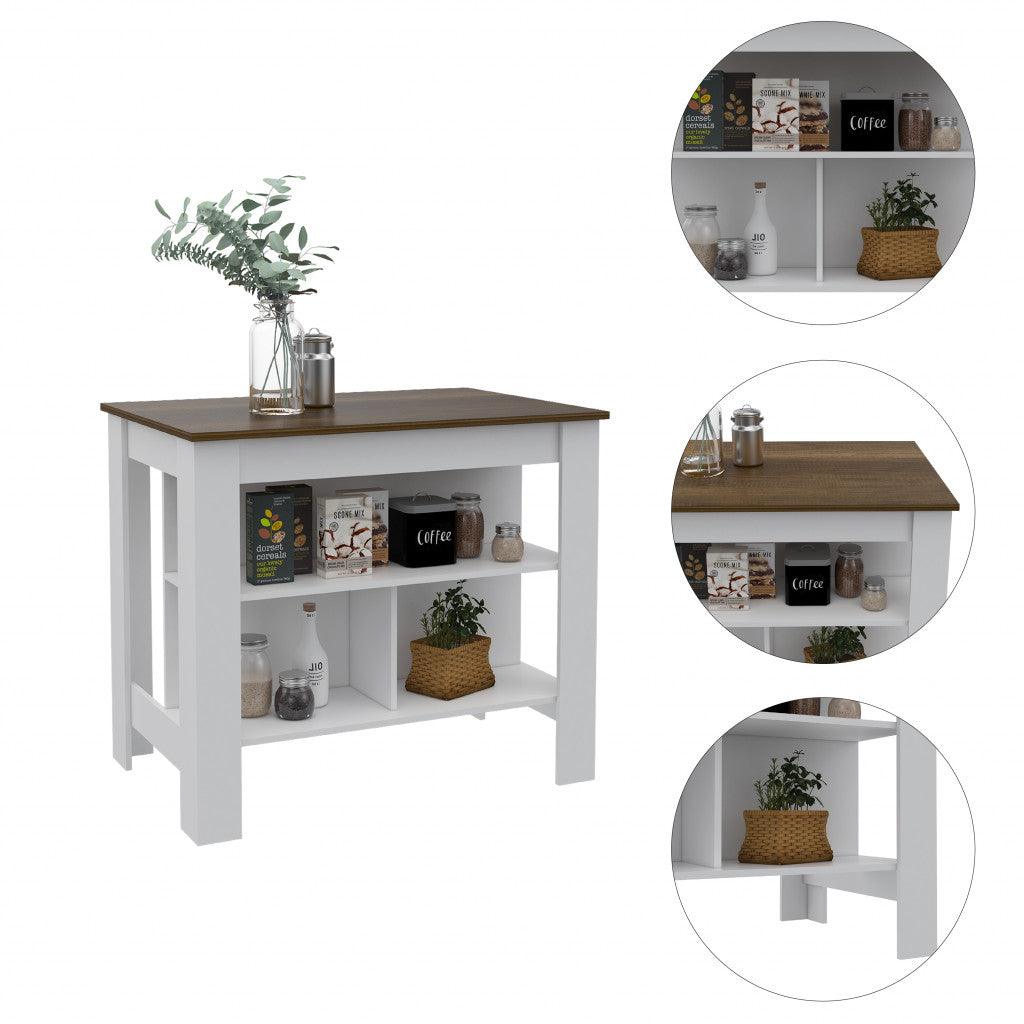 Modern White and Caramel Kitchen Island - AFS