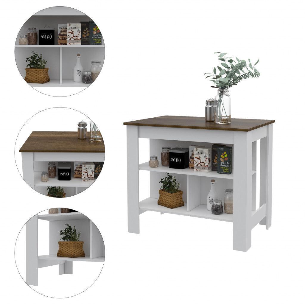 Modern White and Caramel Kitchen Island - AFS