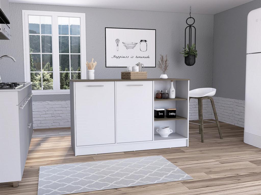 Sleek and Modern White and Dark Brown Kitchen Island - AFS