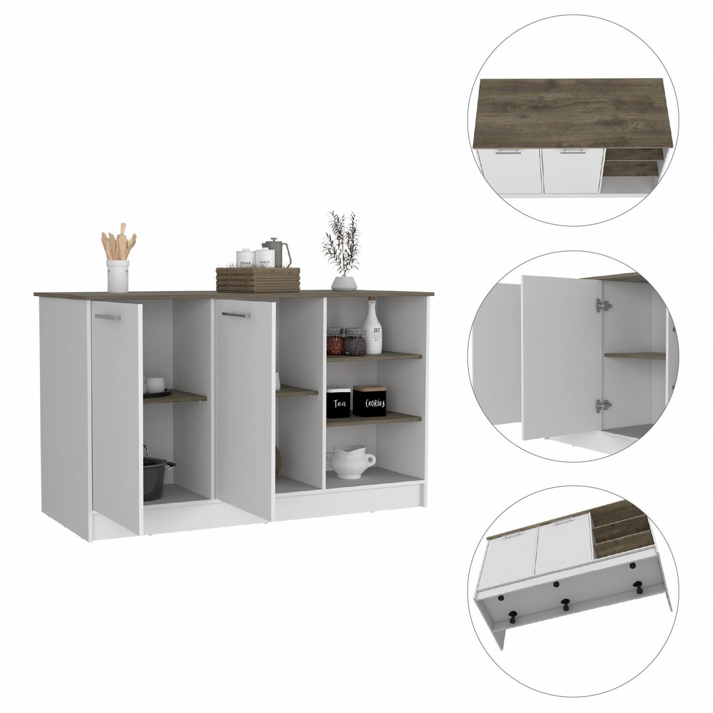 Sleek and Modern White and Dark Brown Kitchen Island - AFS