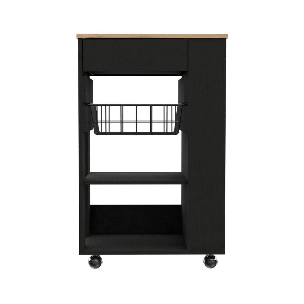 Sleek Black and Light Oak Portable Kitchen Cart - AFS