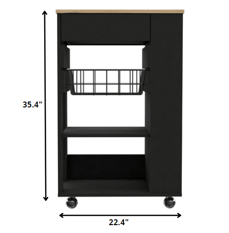 Sleek Black and Light Oak Portable Kitchen Cart - AFS