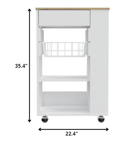 Sleek White and Light Oak Portable Kitchen Cart - AFS