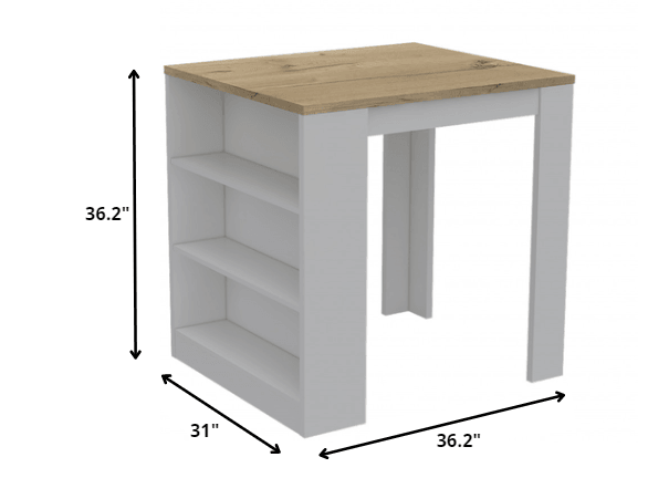 Stylish White and Pine Kitchen Counter and Dining Table Combination - AFS