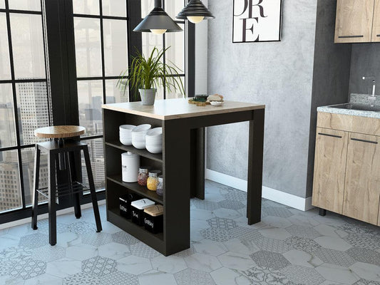 Stylish Black Wengue and Pine Kitchen Counter and Dining Table Combination - AFS