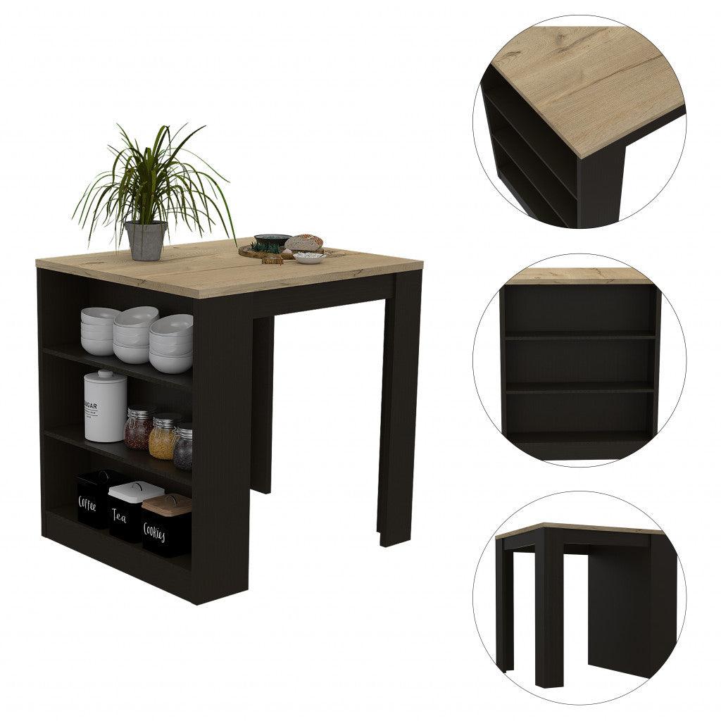 Stylish Black Wengue and Pine Kitchen Counter and Dining Table Combination - AFS