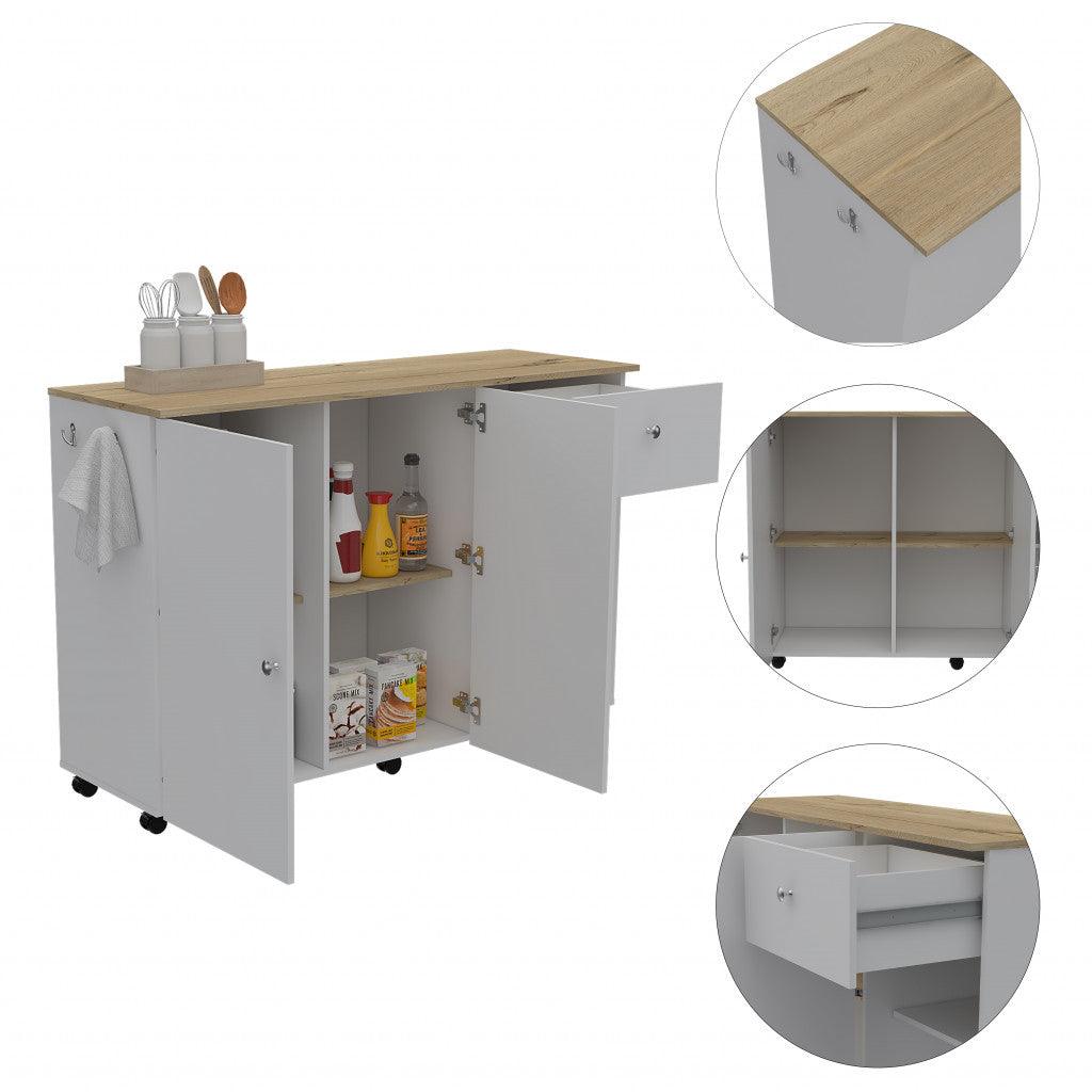 Sleek and Modern White Pine Kitchen Island Cart - AFS