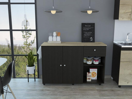 Sleek and Modern Black Wengue Kitchen Island Cart - AFS