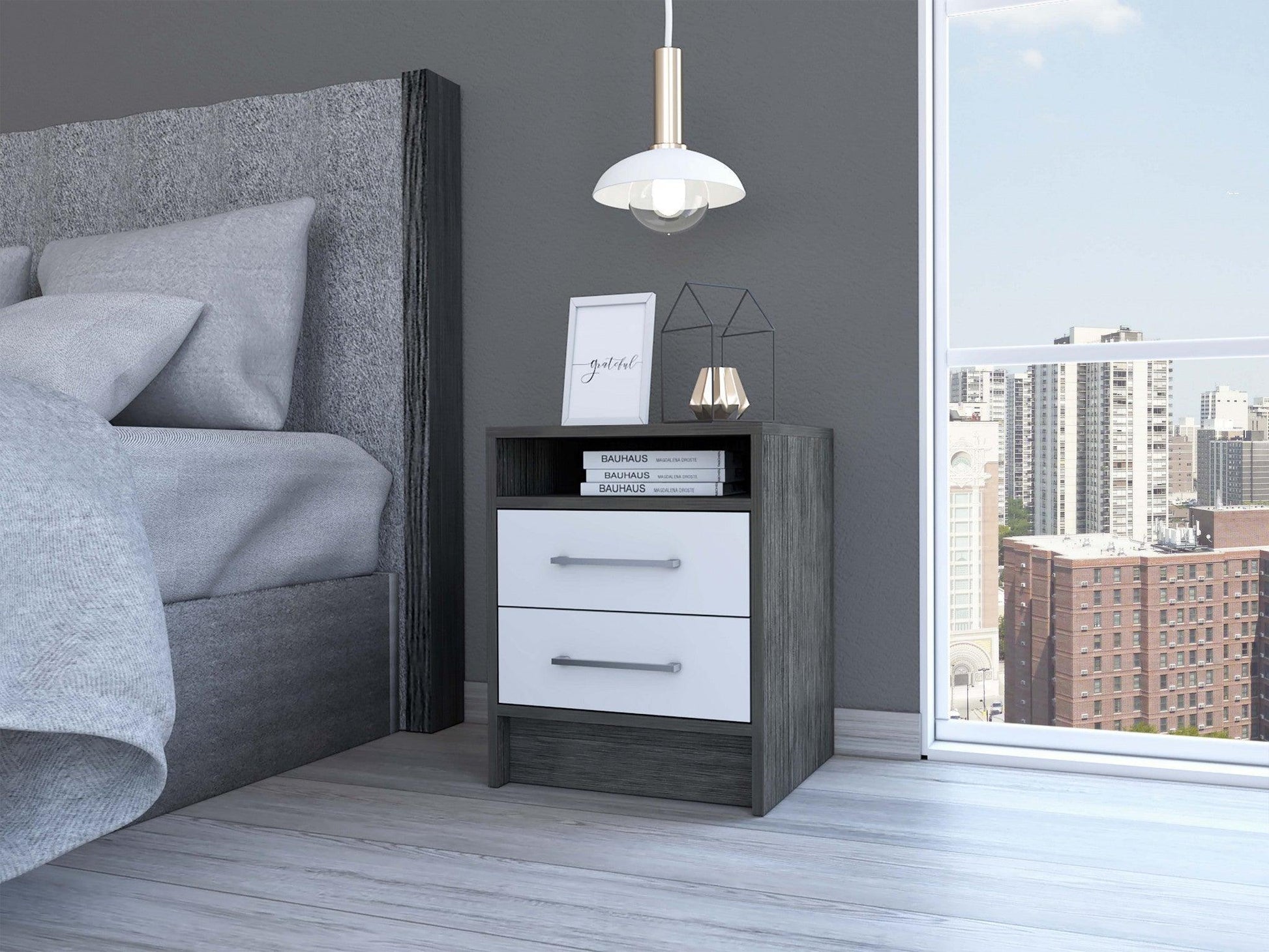 Sophisticated and Stylish Smokey Oak and White Nightstand - AFS