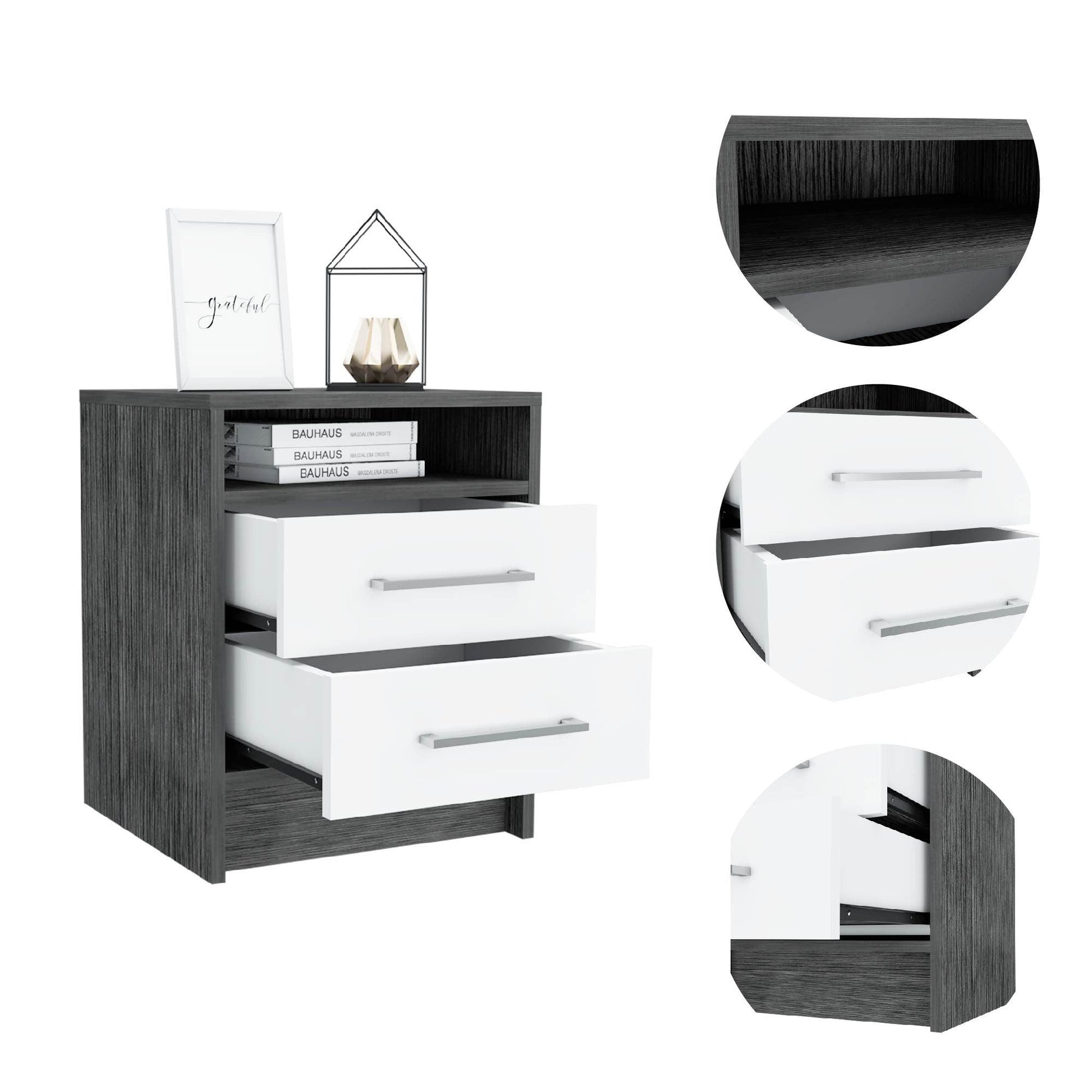 Sophisticated and Stylish Smokey Oak and White Nightstand - AFS