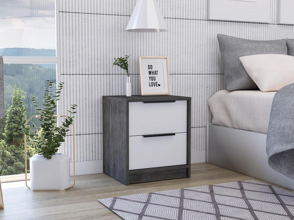 Stylish Smokey Oak and White Two Drawer Nightstand - AFS