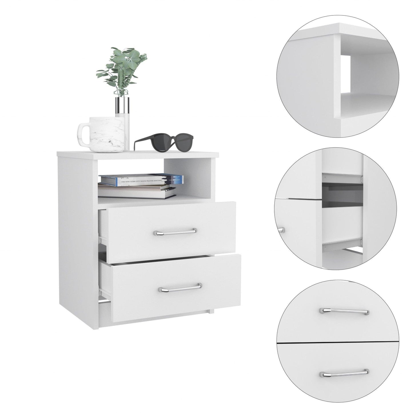 Modern and Stylish White Particle Bedroom Nightstand - AFS