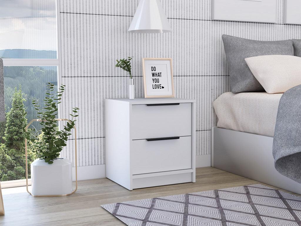 Stylish White Two Drawer Nightstand - AFS