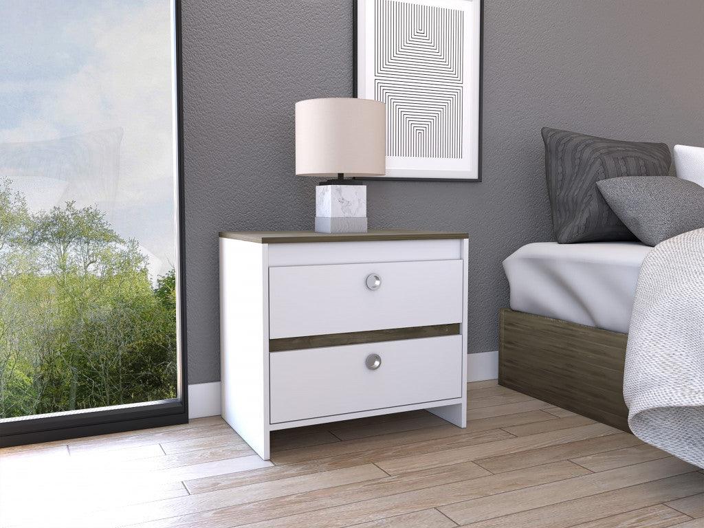 Modern and Minimalist White and Dark Brown Board Nightstand - AFS