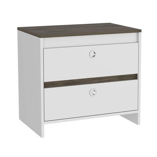 Modern and Minimalist White and Dark Brown Board Nightstand - AFS