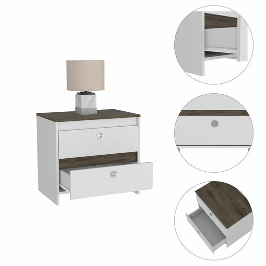 Modern and Minimalist White and Dark Brown Board Nightstand - AFS