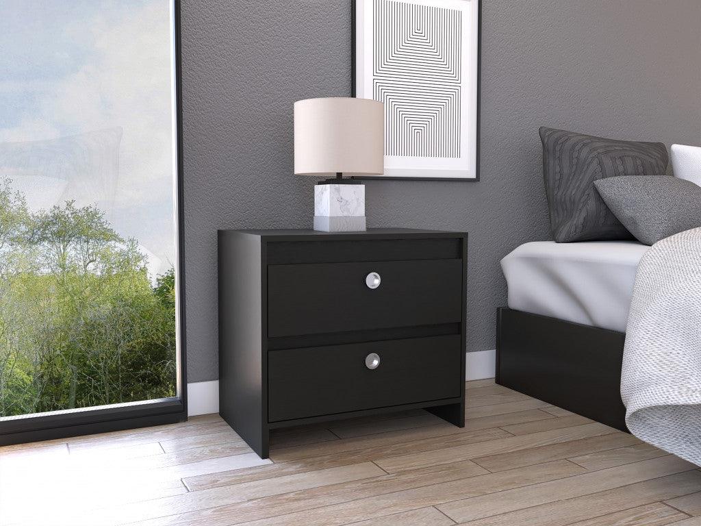 Modern and Minimalist Black Two Drawer Nightstand - AFS