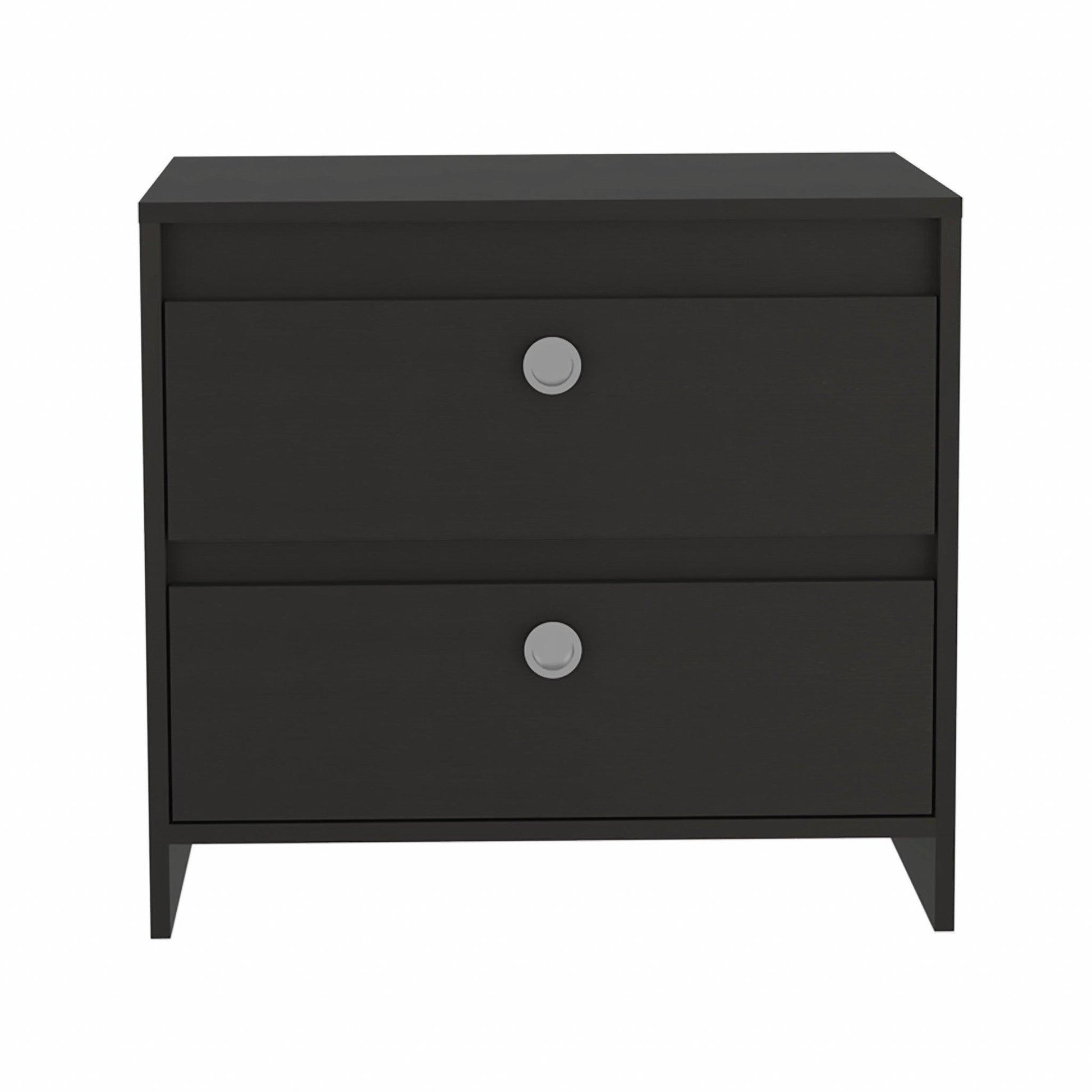 Modern and Minimalist Black Two Drawer Nightstand - AFS