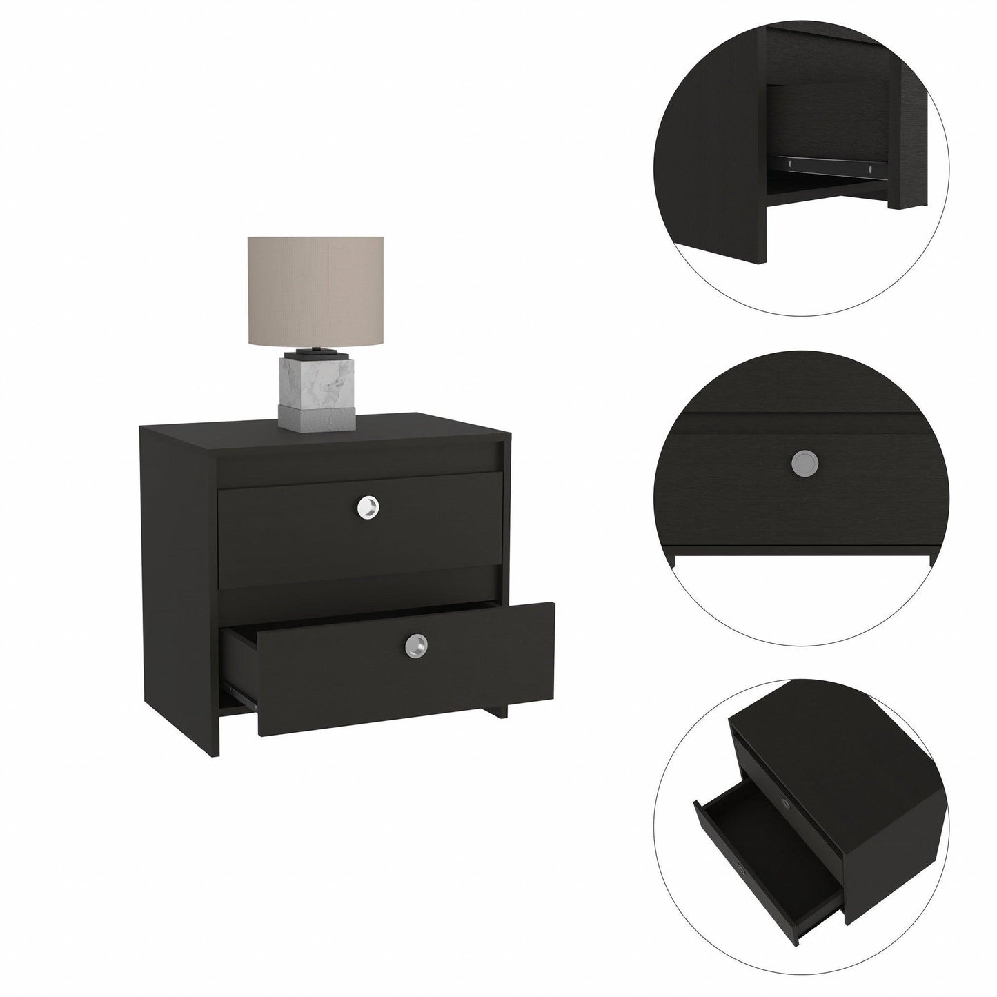 Modern and Minimalist Black Two Drawer Nightstand - AFS