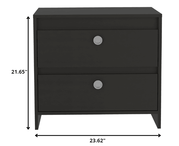 Modern and Minimalist Black Two Drawer Nightstand - AFS