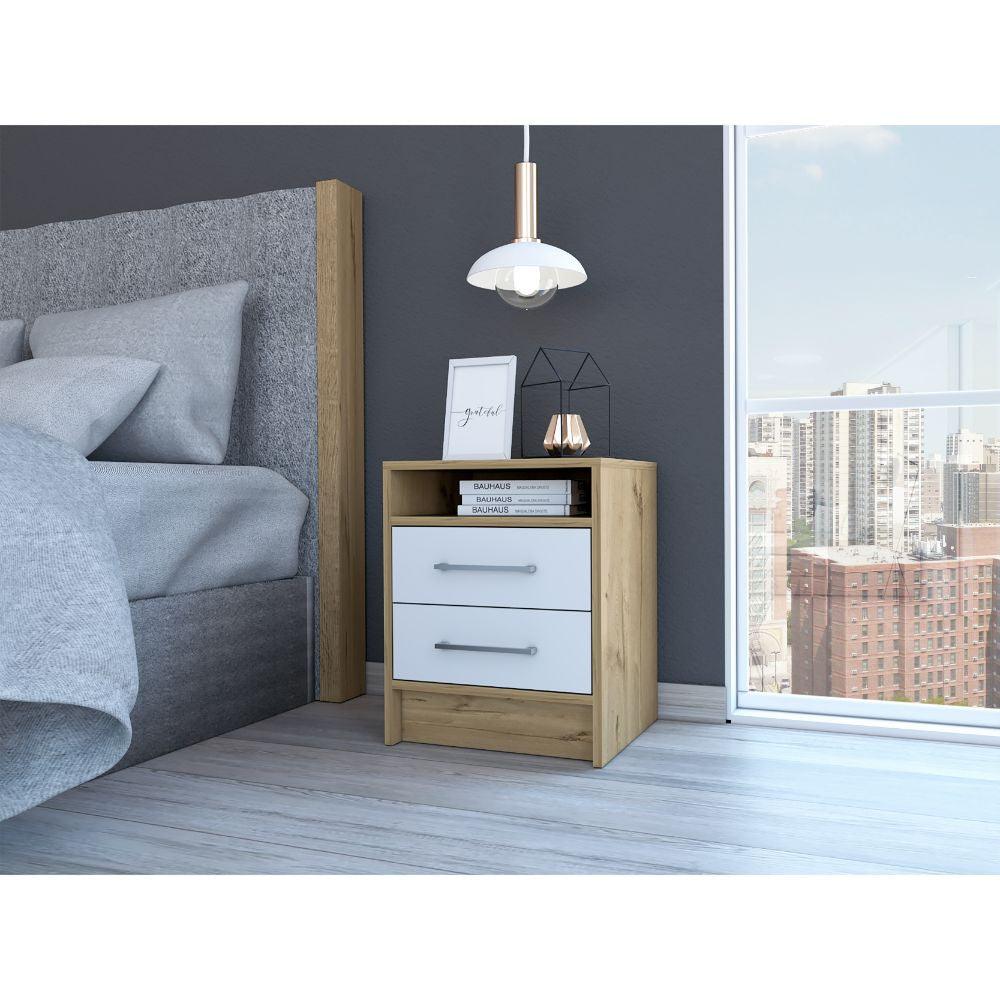 Sophisticated and Stylish White and Light Oak Nightstand - AFS