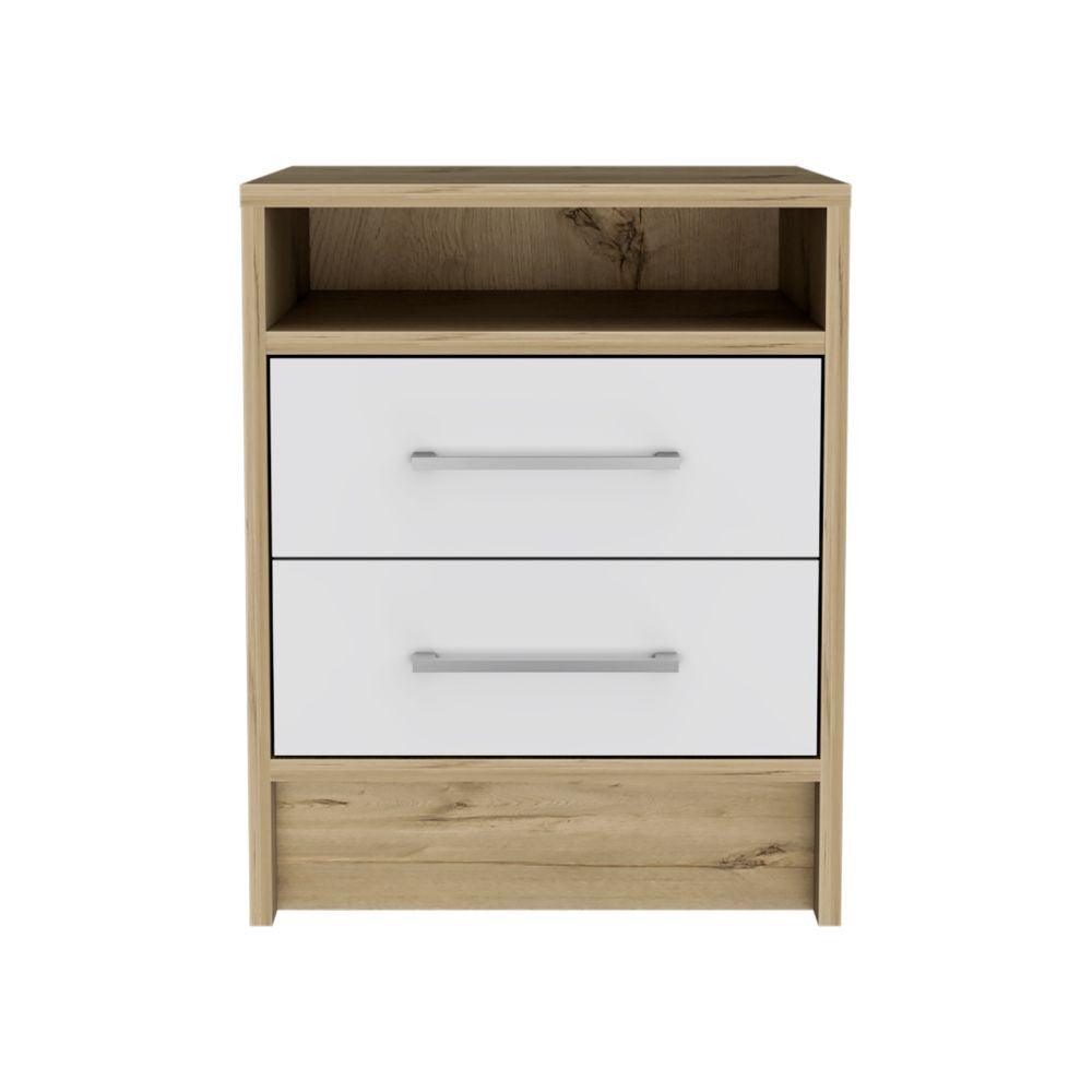 Sophisticated and Stylish White and Light Oak Nightstand - AFS