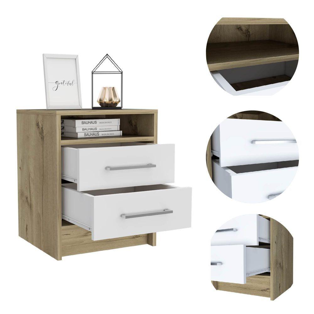 Sophisticated and Stylish White and Light Oak Nightstand - AFS