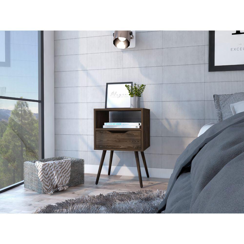 Modern Dark Walnut Bedroom Nightstand - AFS