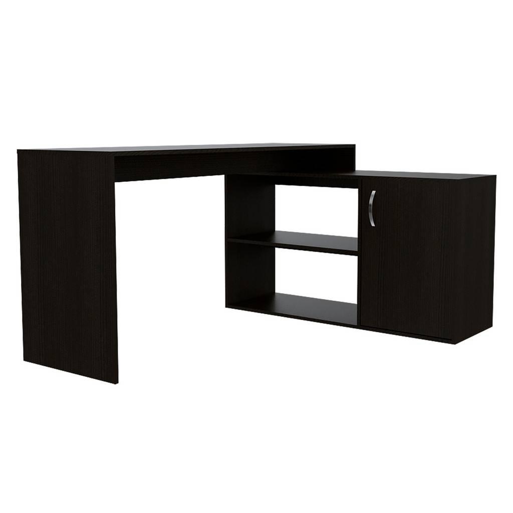 Sleek Black Wengue L Shape Office Desk - AFS