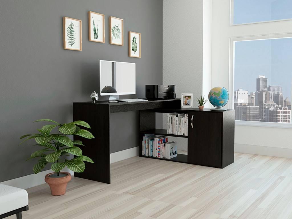 Sleek Black Wengue L Shape Office Desk - AFS