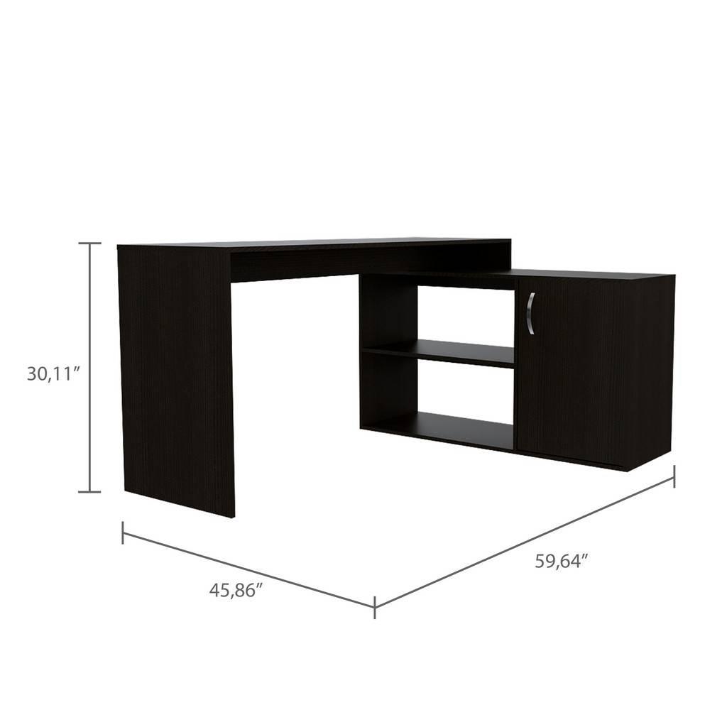 Sleek Black Wengue L Shape Office Desk - AFS