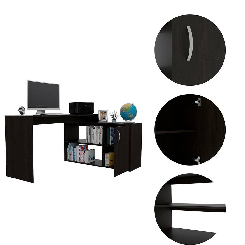 Sleek Black Wengue L Shape Office Desk - AFS